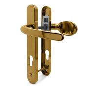 TSS Polished Brass UPVC Door Handle Pair, Sprung, 92mm PZ, Lever Moveable Pad, 122mm Screw to Screw, Backplate 245mm x 34mm - Replacement PVC Door Handle