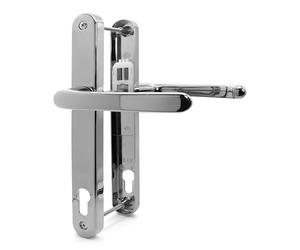 TSS Polished Chrome UPVC Door Handle Pair, 117mm PZ, Sprung, Lever Lever, 237mm Screw to Screw, Backplate 267mm x 32mm - Replacement PVC Door Handle