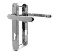 TSS Polished Chrome UPVC Door Handle Pair Set, Sprung, 92mm PZ (Centres), Lever Lever, 203mm Screw to Screw (Screw centres), Backplate 232mm x 32mm - Replacement PVC Door Handle in Polished Chrome