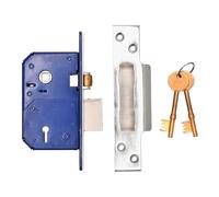 TSS Retro Fit British Standard 5-Lever Mortice Sashlock - 53 mm / 40 mm Backset - BS3621 External Door Mortice Lock - High-Security Sashlock for Timber Doors with Fixings (Satin Chrome, 3 Inch)