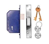 TSS Retro Fit British Standard Upright 5-Lever Mortice Deadlock - 40 mm / 53 mm Backset Upright Deadlock - BS3621 5 Lever Mortice Lock for External Timber Doors - with Fixings (Satin Chrome)