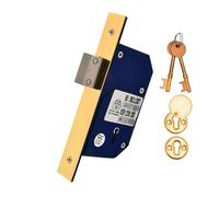 TSS Retro Fit British Standard Upright 5-Lever Mortice Deadlock - 40 mm / 53 mm Backset Upright Deadlock - BS3621 5 Lever Mortice Lock for External Timber Doors - with Fixings (Brass)