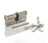 TSS Satin Chrome Euro Cylinder Lock, Euro Door Barrel Lock Supplied with 3 Keys. Increased Security with Anti-Drill & Anti-Pick Protection. Suitable for All Door Types (32mm x 32mm (64mm Total))