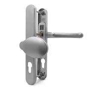 TSS Silver UPVC Door Handle Pair Set with Offset Lever and Pad, 92/62mm PZ Centres (Internal = 92mm / External 62mm), Sprung, 212mm Screw to Screw, Backplate 245mm x 34mm, Silver