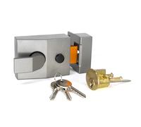 TSS Standard Deadlocking Nightlatch, 60mm Backset, Complete with Rim Cylinder Lock Supplied with 3 Keys. External Door Lock for Front Door and Back Door. (Grey Lock/Brass Cylinder)