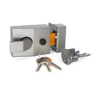TSS Standard Deadlocking Nightlatch, 60mm Backset, Complete with Rim Cylinder Lock Supplied with 3 Keys. External Door Lock for Front Door and Back Door. (Grey Lock/Silver Cylinder)