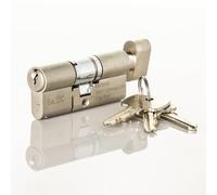 TSS TS007 3 Star British Standard Insurance Approved Thumbturn Euro Lock. Anti Snap Police Preferred. Satin Nickel 3 Keys. 3 Star Euro Cylinder. (40mm Turn Side x 40mm External (80mm Total))