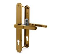 TSS Universal UPVC Door Handles -Lever/Lever - 92mm PZ (Centres) - 264mm Screw to Screw - Backplate 297mm X 34mm - UPVC Door Handle - External Door Handle (Polished Brass)