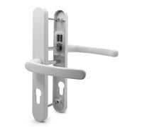TSS UPVC Door Handle Pair Set with Offset Levers, 92/62mm PZ Centres (Internal = 92mm / External 62mm), Sprung, 200mm Screw to Screw, Backplate 250mm x 34mm (White)