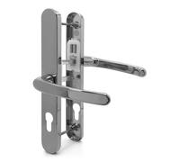 TSS UPVC Door Handle Pair Set with Offset Levers, 92/62mm PZ Centres (Internal = 92mm / External 62mm), Sprung, 200mm Screw to Screw, Backplate 250mm x 34mm (Polished Chrome)