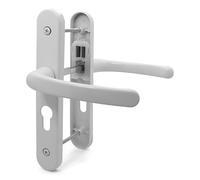 TSS UPVC Door Handle Set, 48mm PZ (Centres), Lever/Lever, Screw to Screw 160mm with Backplate 215mm x 34mm - Replacement PVC Door Handle (White)