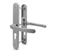 TSS UPVC Door Handle Set, 48mm PZ (Centres), Lever/Lever, Screw to Screw 200mm with Backplate 250mm x 34mm - Replacement PVC Door Handle (Silver)