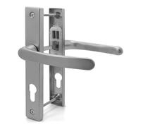 TSS UPVC Door Handle Set, 70mm PZ (Centres), 7mm Spindle Width, Lever/Lever, Screw to Screw 180mm with Backplate 210mm x 32mm - Replacement PVC Door Handle (Silver)