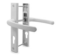 TSS UPVC Door Handle Set, 70mm PZ (Centres), 7mm Spindle Width, Lever/Lever, Screw to Screw 180mm with Backplate 210mm x 32mm - Replacement PVC Door Handle (White)