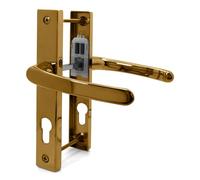 TSS UPVC Door Handle Set, 70mm PZ (Centres), 7mm Spindle Width, Lever/Lever, Screw to Screw 180mm with Backplate 210mm x 32mm - Replacement PVC Door Handle (Polished Brass)