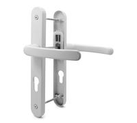 TSS UPVC Door Handle Set, 70mm PZ (Centres), with 7mm Spindle, Lever/Lever, Screw to Screw 200mm with Backplate 250mm x 34mm - Replacement PVC Door Handle (White)