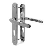 TSS UPVC Door Handle Set, 70mm PZ (Centres), with 7mm Spindle, Lever/Lever, Screw to Screw 200mm with Backplate 250mm x 34mm - Replacement PVC Door Handle (Polished Chrome)