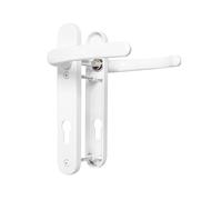 TSS UPVC Door Handle Set, 92mm PZ (Centres), Lever/Lever, Screw to Screw 122mm with Backplate 212mm x 34mm - Replacement PVC Door Handle (White)