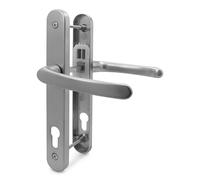 TSS UPVC Door Handle Set, 92mm PZ (Centres), Lever/Lever, Screw to Screw 200mm with Backplate 250mm x 34mm - Replacement PVC Door Handle (Silver)