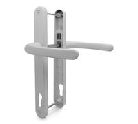 TSS White UPVC Door Handle Pair Set, 117mm PZ, Sprung, Lever Lever, 237mm Screw to Screw, Backplate 267mm x 32mm - Replacement PVC Door Handle in White, Suits Millenco 117mm