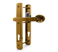 TSS White UPVC Door Handle Pair Set, Lever Moveable Pad 92mm PZ (Centres), Sprung, Lever Lever, 215mm Top Screw to Bottom Screw, 3X Fixing Points, Backplate 260mm x 35mm (Polished Brass)