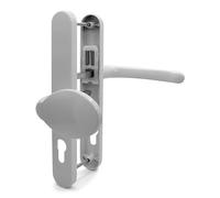 TSS White UPVC Door Handle Pair Set with Offset Lever and Pad, 92/62mm PZ Centres (Internal = 92mm / External 62mm), Sprung, 212mm Screw to Screw, Backplate 245mm x 34mm, Replacement PVC Door Handle