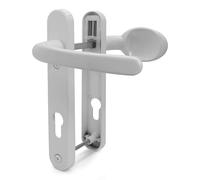 TSS White UPVC Door Handle Pair, Sprung, 92mm PZ, Lever, 122mm Screw, 212mm x 34mm Backplate - Replacement PVC Door Handle in White