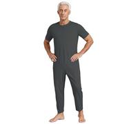 TSSOE Men Short Sleeve Anti-Strip Adaptive Jumpsuit Nightwear for Dementia Elderly and Special Needs Dark Grey XL