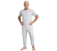 TSSOE Men Short Sleeve Anti-Strip Adaptive Jumpsuit Nightwear for Dementia Elderly and Special Needs Grey XL