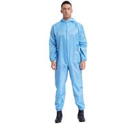 TSSOE Men's One Piece Work Coveralls Jumpsuits Long Sleeves Front Zipper Mechanics Body Suits Light Blue XL