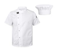 TSSOE Unisex Men Short Sleeves Chef Coat with Chef Hat Set Chef Jacket Cooker Cap Gourmet Costume C01 XL