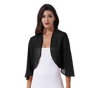 TSSOE Women 3/4 Sleeve Sheer Bolero Chiffon Shrug Cardigan Top for Wedding Party Dress Bridal Cape Wrap Black B L