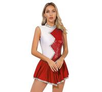 TSSOE Women Sleeveless Glitter Sequins Dance Dress Ballet Jazz Cheer Leading Figure Skating Dancewear Red S