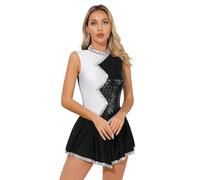 TSSOE Women Sleeveless Glitter Sequins Dance Dress Ballet Jazz Cheer Leading Figure Skating Dancewear Black S
