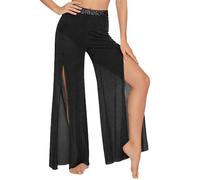 TSSOE Women's Lyrical Contemporary Dance Pants Ballet Pants Mesh Slit Wide Leg Pant Modern Dance Palazzo Pant Black S