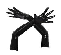 TSSOE Women's PVC Leather Long Gloves Stretchy Opera Length Finger Gloves Party Dress Up Black S