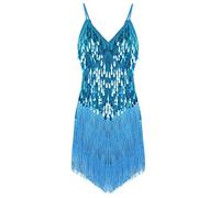 TSSOE Women's Sequins Flapper Dresses Tassel Dance Costume Ballroom Rumba Latin Dance Dress Lake Blue One_Size