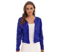 TSSOE Womens Sparkling Sequin Jackets Long Sleeve Glitter Blazer Open Front Bolero Shrugs Navy Blue S