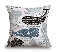TSSOHU Black Abstract with Nautical Sea Animal Fur Seal Whale Octopus Fish in Pastel Colors Blue Cotton Linen Square Throw Pillow Case Decorative Cushion Cover Pillowcase for Sofa 18"X 18"