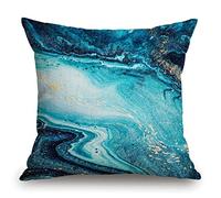 TSSOHU Marble Luxury Ocean Art Agate Blue Paint Gold Powder Cotton Linen Square Throw Waist Pillow Case Decorative Cushion Cover Pillowcase Sofa 18"x 18"