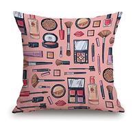 TSSOHU Throw Pillow Case Makeup Pattern Cotton Linen Square Cushion Cover Standard Pillowcase for Men Women Kids Home Decorative Sofa Armchair Bedroom Livingroom 18 x 18 inch Pink