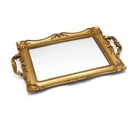 Tstarer Antique Decorative Gold Framed Square Mirror Tray, Jewelry & Cosmetics Organizer for Dresser, Square - 9.5" W x 14.5" L (Golden)