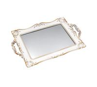 Tstarer Antique Decorative Gold Framed Square Mirror Tray, Jewelry & Cosmetics Organizer for Dresser, Square - 9.5" W x 14.5" L (White)