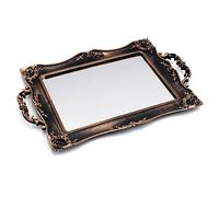 Tstarer Antique Decorative Gold Framed Square Mirror Tray, Jewelry & Cosmetics Organizer for Dresser, Square - 9.5" W x 14.5" L (Bronze)