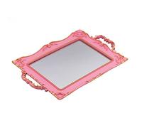 Tstarer Antique Decorative Pink Framed Square Mirror Tray, Jewelry & Cosmetics Organizer for Dresser, Square - 9.5" x 14.5"(Pink)