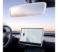 TSTESE 2PCS Protector Trim Frame Compatible with Tesla Model 3 Model Y (2019-2024) Screen Edge Frame Rearview Mirror Cover Interior Silicone Decorations Center Console Decor Accessories (White)