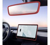 TSTESE 2PCS Protector Trim Frame Compatible with Tesla Model 3 Model Y (2019-2024) Screen Edge Frame Rearview Mirror Cover Interior Silicone Decorations Center Console Decor Accessories (Red)