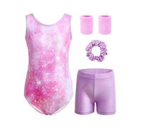 Tstiti 5-Piece Gymnastics Leotards for Girls with Shorts Scrunchie & Wristbands Toddler/Kids Dance Outfit 6-7 Years