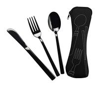 Tstorage 3 Pieces Stainless Steel Cutlery Flatware, Fork Knife Spoon for Hiking Travelling with a Black Case, Service for 1 Person