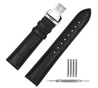 TStrap 19mm Genuine Leather Watch Strap Black Military Bracelet Watch Band Alligator Grain w/Deployment Clasp Buckle